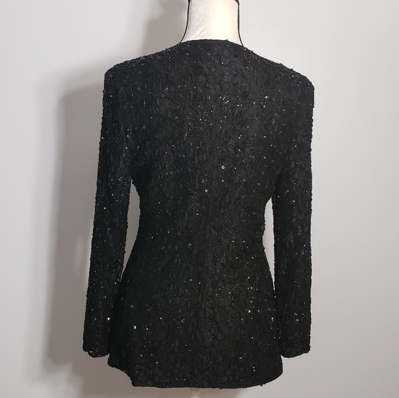 GIORGIO ARMANI black floral sequins jacket SZ 42 - Picture 6 of 10
